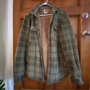 Voyager Sherpa Lined Men's Olive Green Flannel Sz M Plaid Fleece Shirt Jacket